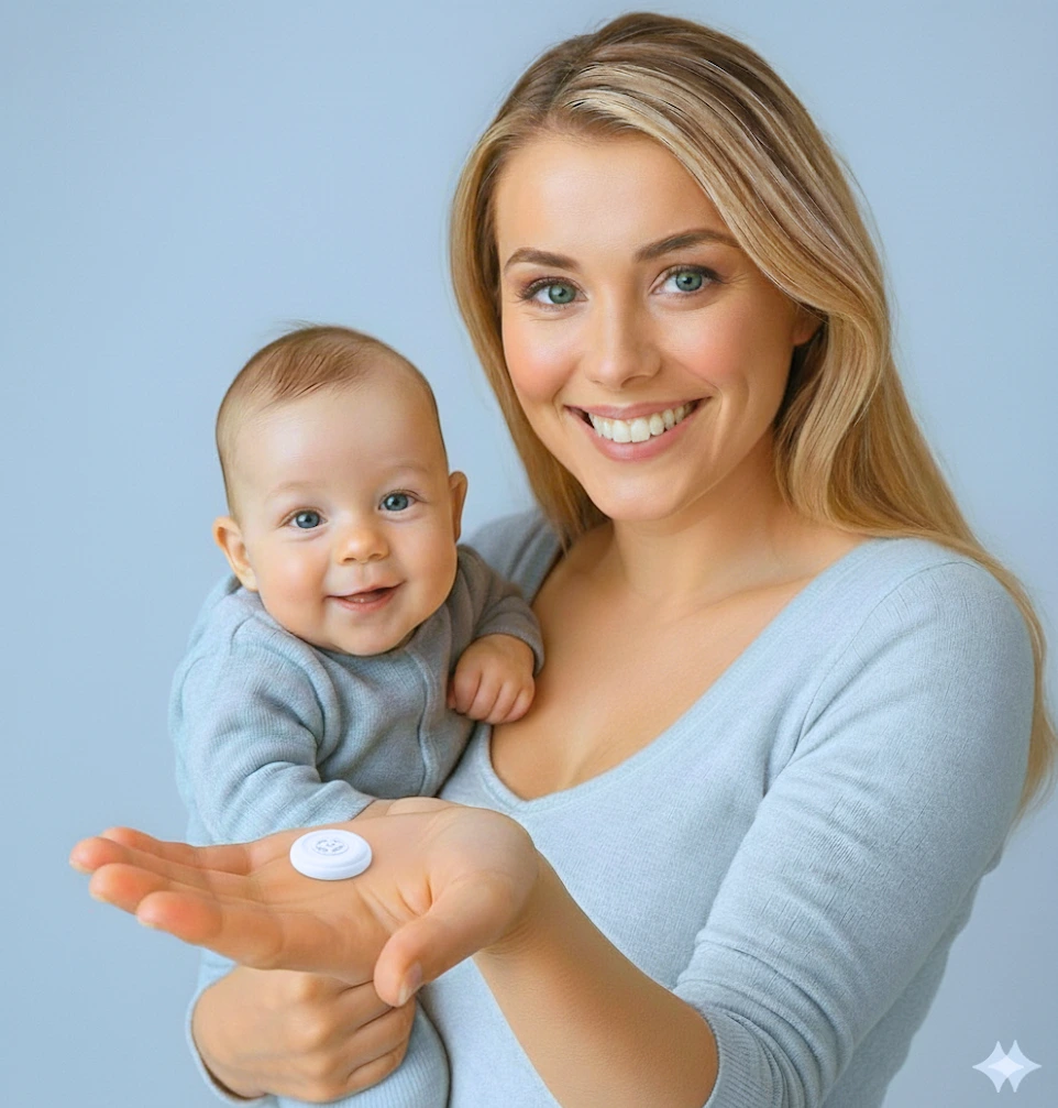 Mama z niemowlęciem i czujnikiem BodyTag ©